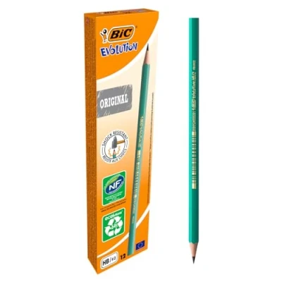 Imagen de BIC Evolution Original HB, lápices con mina irrompible, agarre firme, color gris, paquete de 12 unidades