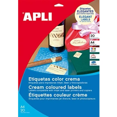 Imagen de APLI 11802 Etiquetas crema permanentes 210,0 x 297,0 mm 20 hojas