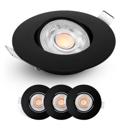 Imagen de EMOS focos LED Interior Techo regulable 4,9W, 480lm Ojos de Buey para blanca cálida 2700k Juego 3 uso interior, ultraplanos redondos 50 pivotante, color negro