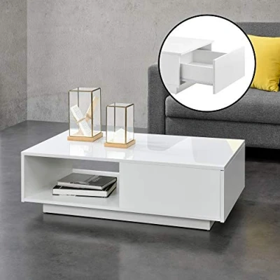 Imagen de Mesa de Centro Biskra 95 x 55 31 cm Baja Salón Auxiliar café En Color Blanco Brillo