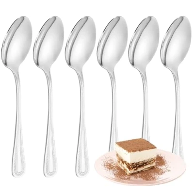 Imagen de YS FAMILY Pack 6 Cuchara de Postre Acero Inoxidable Diseño Punto, Elegancia y Funcionalidad para Cada Ocasión, Cubiertos Alta Gama Hogar Restaurante, 15x3CM