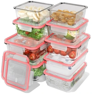 Imagen de Classbach® Juego de 9 tarros cristal con tapa, apto para microondas, lavavajillas y congelador, Cajas vidrio preparar Meal Prep almacenamiento cocina
