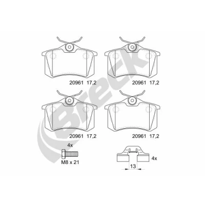 Imagen de BRECK 20961 10 704 00 Juego de pastillas freno no preparado para indicador desgaste SEAT: Ibiza 3, Leon II Hatchback, III Hatchback