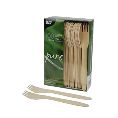 Imagen de Papstar 18199 Pure Tenedores de Madera (100 Unidades, 16,5 cm)