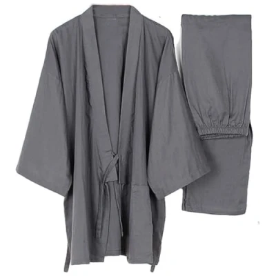 Imagen de Trajes de Estilo japonés para Hombres Traje Pijama Kimono Fino Meditación Set Grey Size M