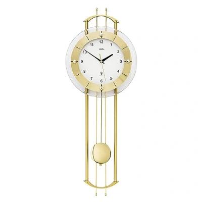 Imagen de AMS. Reloj de pared 5257 con radio, moderno, aluminio, cristal mineral, color dorado