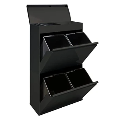 Imagen de Arregui Top CR626 B Cubo de Basura y Reciclaje Acero 4 Compartimentos con Bandeja Superior 4x17L (68L) Cubos Cocina Contenedores para Casa u Oficina negro