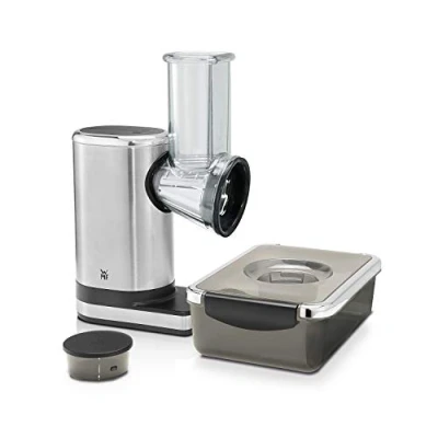 Imagen de WMF Kitchenminis Rallador Eléctrico con Accesorios Salad To Go, 150 W, Cromargan, 2 Velocidades, Negro/Plateado