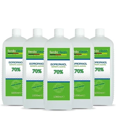 Imagen de ferdoclean 5 x 1000 ml isopropanol 70% Disolvente L/5000 IPA alcohol Limpiador para el hogar, cocina, coche y más desengrasante