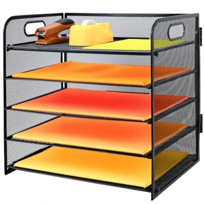 Imagen de Organizador de archivos escritorio 5 niveles con soportes verticales adicionales, bandeja papel para cartas cajón, bandejas archivo A4, soporte documentos revistas