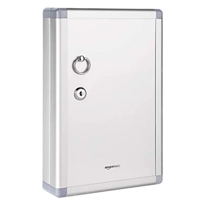 Imagen de Amazon Basics Armario para Llave con cerradura, 24 llaveros, 6.1 x 21.59 31.75 cm, plateado