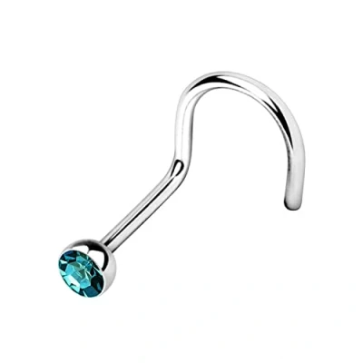 Imagen de WARRIOR Piercing para la Nariz Espárrago Pin Curvo con Bola de Cristal checo Acero quirúrgico 316L estéril 22G (0,8 mm) Longitud 6,5 mm x 2,5 PBS 002 (ZIRCÓN Azul)