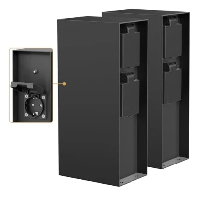 Imagen de ledscom.de 2 pzas. Toma de jardín Pilar POMI para Exterior, IP44, Sensor crepuscular, 3 vías, Acero Inoxidable, Negro, Cuadrado, 23 cm