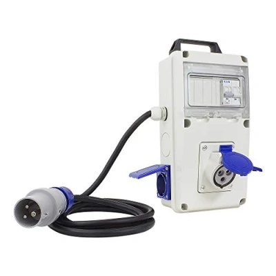 Imagen de POLY POOL PP0729 Cuadro Eléctrico de Distribuición IEC309 230V Externo 2 Tomas Civiles 1 Toma CEE + Enchufe 16A 2P con Interruptor Magnetotérmico Cable 2m