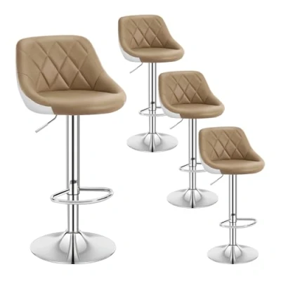 Imagen de WOLTU 4X Taburete de Bar con Reposabrazos, Juego 4, Altura Ajustable Respaldo Piel Sintética Fácil Cuidado para Cocina, Bar, Salon Caqui BH30kk 4