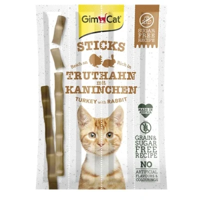 Imagen de GimCat Sticks pavo y conejo Suaves palitos para masticar con alto contenido de carne sin azúcar añadido 1 paquete (1 x 4 sticks)
