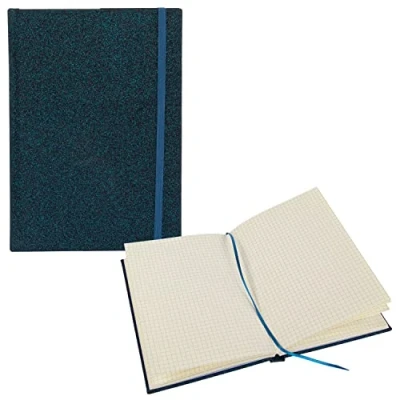 Imagen de Idena 12255 Cuaderno Glitter, azul noche, 14 x 20 cm, cuadriculado, 100 g/m², 192 páginas, con bolsillo de rana, cinta y cierre elástico, 1 unidad