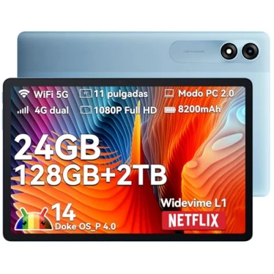 Imagen de Blackview Tab 90 Tablet 11 Pulgadas, 24GB RAM +128GB ROM/TF 2TB Android 14, Dual 4G LTE &amp; 5G WiFi, Octa Core, Widevine L1 Gaming Tablets, 8200mAh, BT5.0, Doble Cámara 13MP+8MP, Face ID