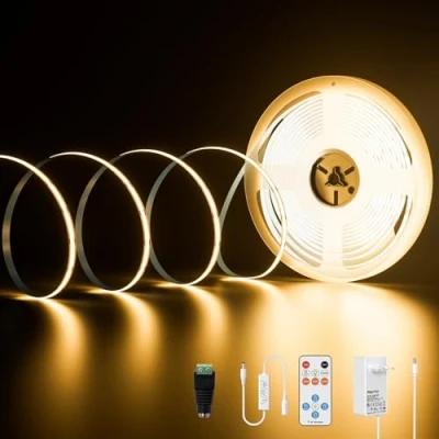 Imagen de PAUTIX Kit de Tira LED COB 10M Blanco Cálido 2700K,480LEDs Regulable DC24V,Kit luz Cinta con Función Temporizador Remoto RF y Fuente Alimentación para iluminación del hogar