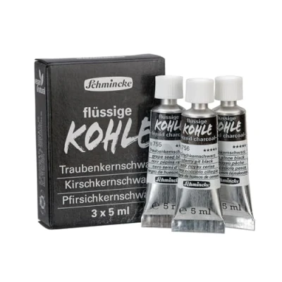 Imagen de Schmincke liquid Charcoal, 18 758 097, set of 3 tubes à 5 ml, vegan charcoal for painting and pre sketching, ideal test with all black colors