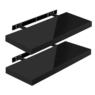 Imagen de WOLTU Estante de Pared Tablero Volato Juego 2 Flotante Libre CD DVD Libro Madera 60x22,9x3,8cm, Negro, RG9478sz