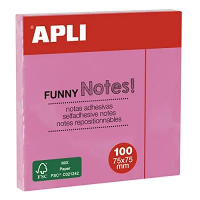 Imagen de APLI 19082 Notas adhesivas FUNNY 75 x mm Bloc de 100 hojas color ROSA pastel