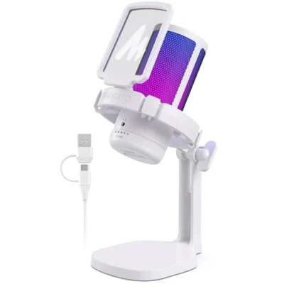 Imagen de MAONO Microfono Gaming, USB Micrófono Condensador con Cancelación de Ruido para Streaming Podcast Studio, Compatible PS5/PS4/Mac Luces RGB Controlables, Botón Silencio, Control Ganancia