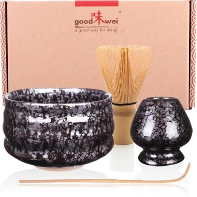 Imagen de Goodwei Juego de té Matcha Premio Cuenco Ceremonial, Batidor y Soporte (Tetsu, 80)