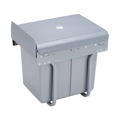 Imagen de Contenedor de reciclaje para mueble cocina, Cubos basura bajo fregadero 20L, fijación inferior y extracción manual, cubo extraíble, con tapa