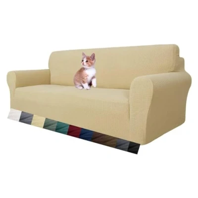 Imagen de MAXIJIN Funda elástica para sofá de 3 plazas, 1 Pieza, Sala Estar Jacquard Protector Muebles Perros (3 Plaza, Beige)