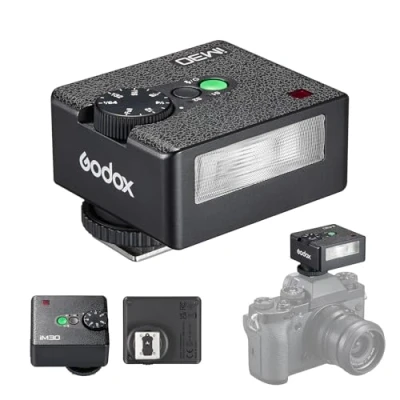Imagen de Godox iM30 Mini Flash de cámara GN15 Speedlite 7 Niveles Potencia 3,6 s Tiempo Recarga con reemplazo Zapata Contacto único para cámaras sin Espejo Canon, Nikon y Sony
