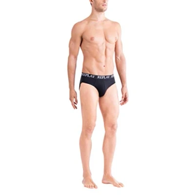 Imagen de REPLAY I101182 001 N177 Calzoncillos de Hombre, con Logo (2 Piezas) Brief Hombre Black/Black Tamaño S