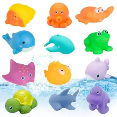 Imagen de 12 Piezas de Juguetes Bañera 7 pulverizadores Agua y 8 Sonidos, Acuáticos para Niños, Bebe, Animales Niños a Partir 1 Año