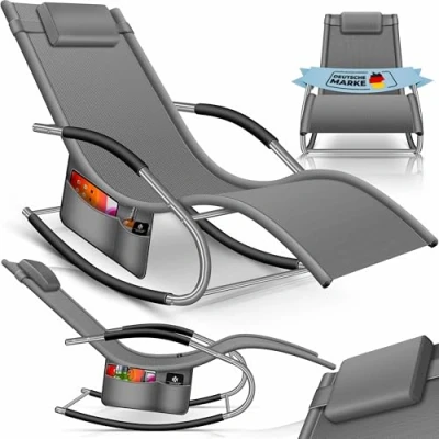 Imagen de KESSER® Tumbona Plegable de jardín Silla Mecedor ergonómicas reclinables Resistente a la Intemperie 150 kg Carga