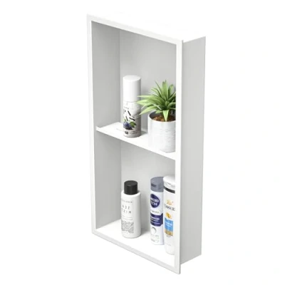 Imagen de Bernkot nicho de ducha acero inoxidable 60 x 30 10 cm, sin azulejos, pared, estantería doble, estante empotrado para almacenamiento baño (blanco, cm)