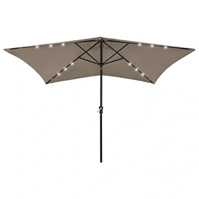 Imagen de vidaXL Sombrilla con LED y Poste Parasol Exterior Patio Terraza Protección contra Rayos Ultravioleta Playa Piscina Toldo de Acero Gris Taupe 2x3 m