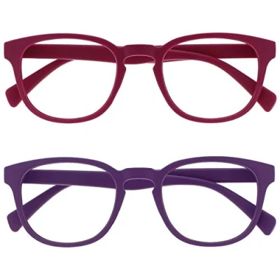 Imagen de OPULIZE Pop Gafas de Lectura Pack 2 Redondas Rosa Fucsia y Violeta Mate Satinado Bisagras con Muelle Resistentes a los Arañazos Hombre Mujer RR2 45 +2.50