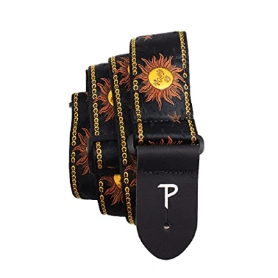 Imagen de Perri&#039;s Leathers Ltd. Correa de guitarra Nylon Jacquard Hello Sunshine Negro Ajustable Para guitarras acústicas/bajas/eléctricas Fabricada en Canadá (TWS 7008)