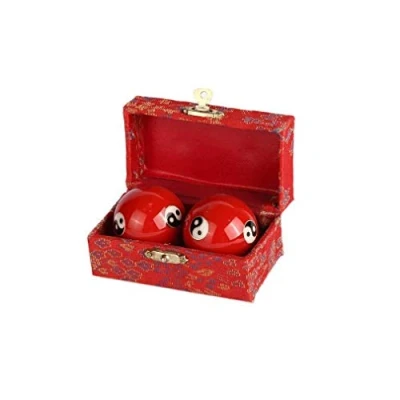 Imagen de lachineuse Caja de Bolas Qi Gong Yin Yang Chinas antiestrés en Esmalte ⌀ 40 mm Salud Regalo relajación Zen Objeto asiático Japón China Feng Shui Color Rojo