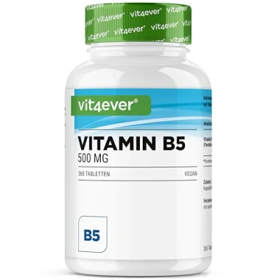 Imagen de Vitamina B5 (Ácido Pantoténico) 500 mg 365 Comprimidos Altamente dosificada Sin aditivos no deseados Vegana