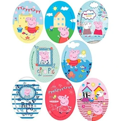 Imagen de 8 parches rodillera infantil serigrafiados para planchar en la ropa. Aplicaciones termoadhesivas reparar y decorar pantalones, chaquetas, jerseys, mochilas (Peppa Pig)