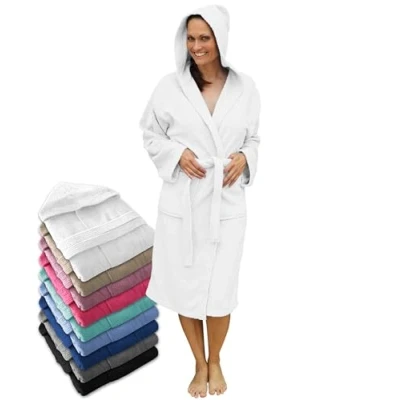 Imagen de LEBENGOOD Albornoz Mujer Capucha 100% Algodón Rizo Americano 400 gr, Bolsillos, Bata Suave, Toalla Ducha (Alb.Capucha Blanco 3XL)