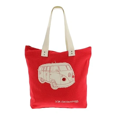 Imagen de BRISA VW Collection Volkswagen Furgoneta Hippie Bus T1 Van Bolsa de Playa Vintage Canvas (Algodón), Bolso mano, hombro, Tote bag, Shopper bag para Compras (Rojo/Beige)