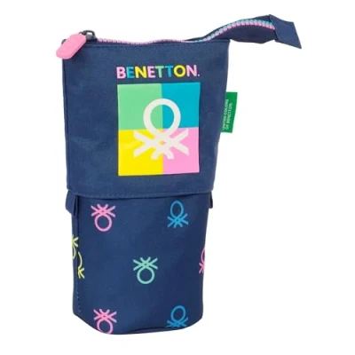 Imagen de Safta Benetton Cool Portatodo Convertible en Cubilete, Estuche Infantil, Niño, Ideal para Niños Edad Escolar, Cómodo y Versátil, Calidad Resistencia, 8x6x19 cm, Color Azul Marino