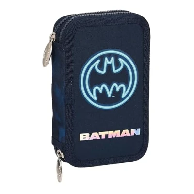 Imagen de BATMAN LEGENDARY Estuche Escolar Niño, con Colores, 28 Útiles Incluidos, Ideal para Niños de 5 a 14 Años, Cómodo y Versátil, Calidad Resistencia, 12.5x4x19.5 cm, Color Azul Marino