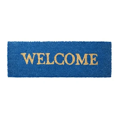 Imagen de Relaxdays Felpudo Entrada Welcome, Alfombrilla Antideslizante 1,5x75x25 cm, Fibra de Coco y PVC, Azul