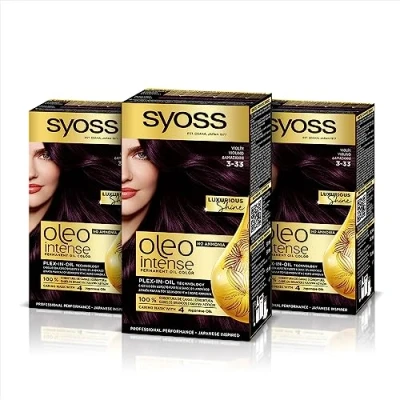 Imagen de Syoss Oleo Intense Tinte 3 33 Violín Coloración permanente Sin Amoníaco Cobertura profesional De canas Resultados peluquería (Pack 3)
