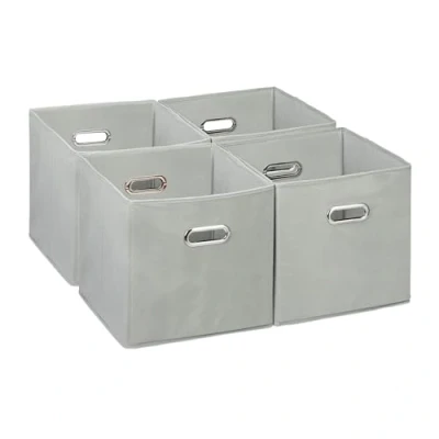 Imagen de Relaxdays Juego Almacenamiento Cajas Almacenaje con Asa Ancha en Set de 4, Cajones Plegables para Estantería, 30 x cm, Gris, Poliéster
