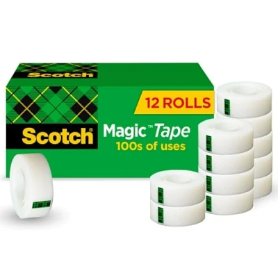Imagen de Scotch Cinta mágica, invisible, suministros de regreso a la escuela y esenciales para estudiantes profesores, 12 rollos, 3/4 x 1000 pulgadas