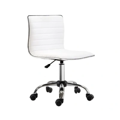 Imagen de HOMCOM Silla de Oficina sin Brazos Escritorio Giratoria con Altura Ajustable para Estudio Tapizada en PU Carga 120 kg Blanco